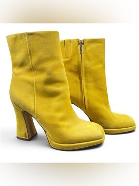 Sam Edelman Jaye Yellow Suede Platform Ankle Boots Square Toe Women’s Size 9.5 M